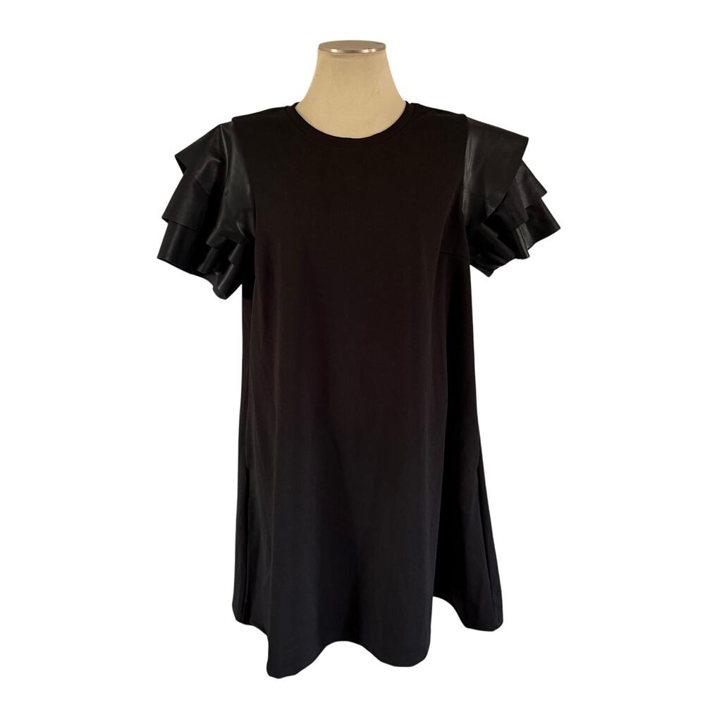 NWT Black Faux Leather Ruffle Sleeve Shift Dress Plus Size 2X